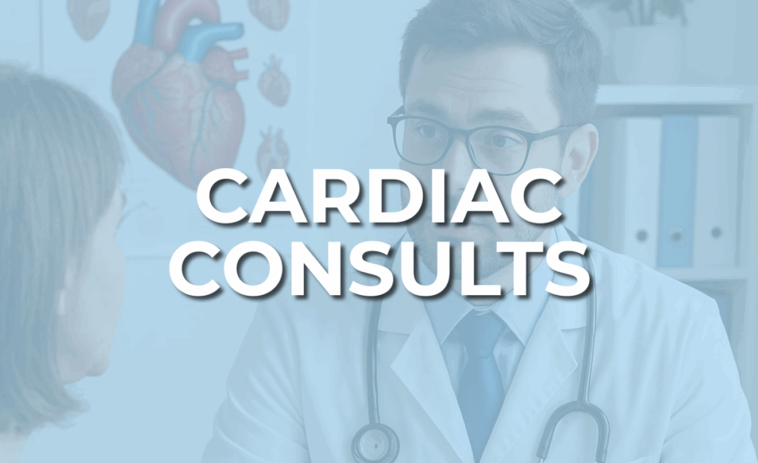 Image of a cardiac consult being done with the words cardiac consult across it