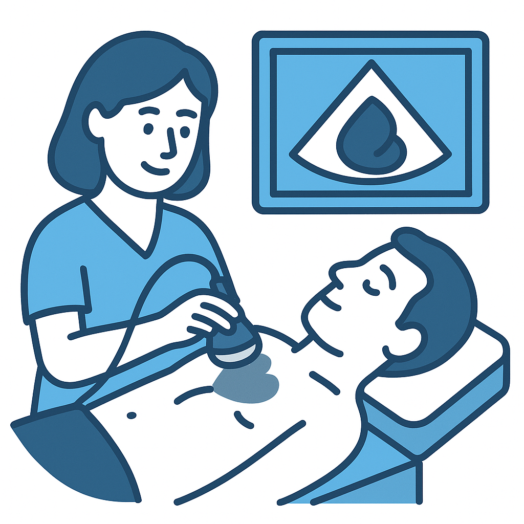 Illustration of an echocardiogram being preformed