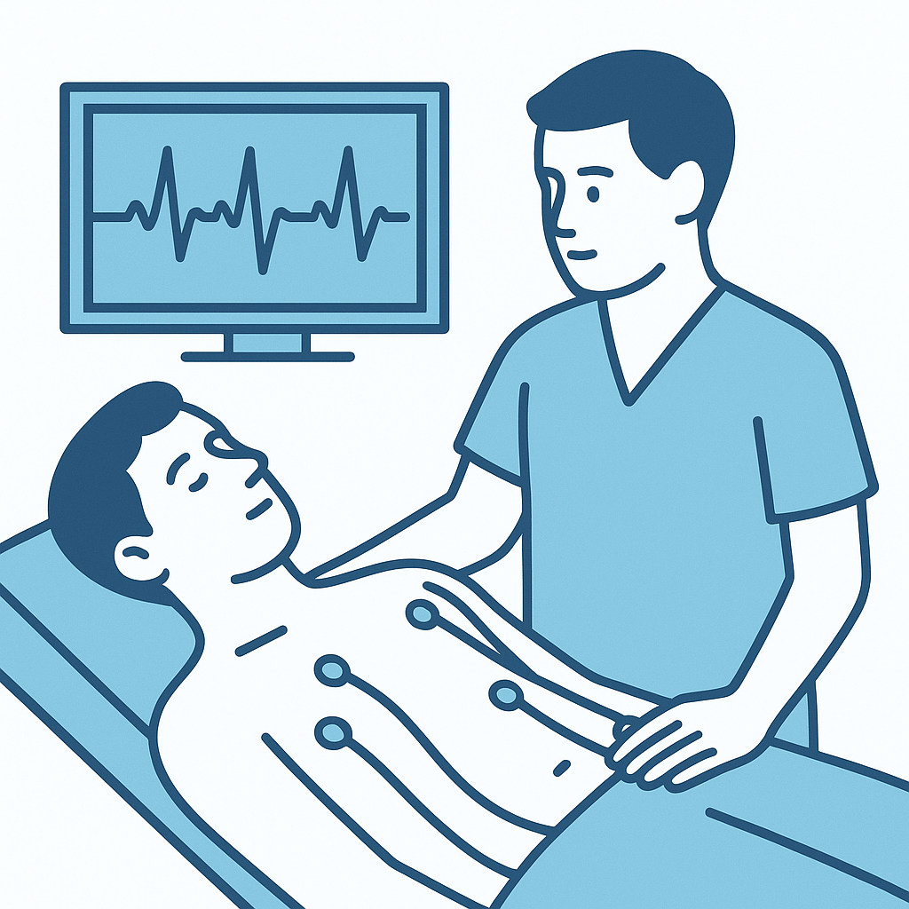 An illustration of an ECG being preformed